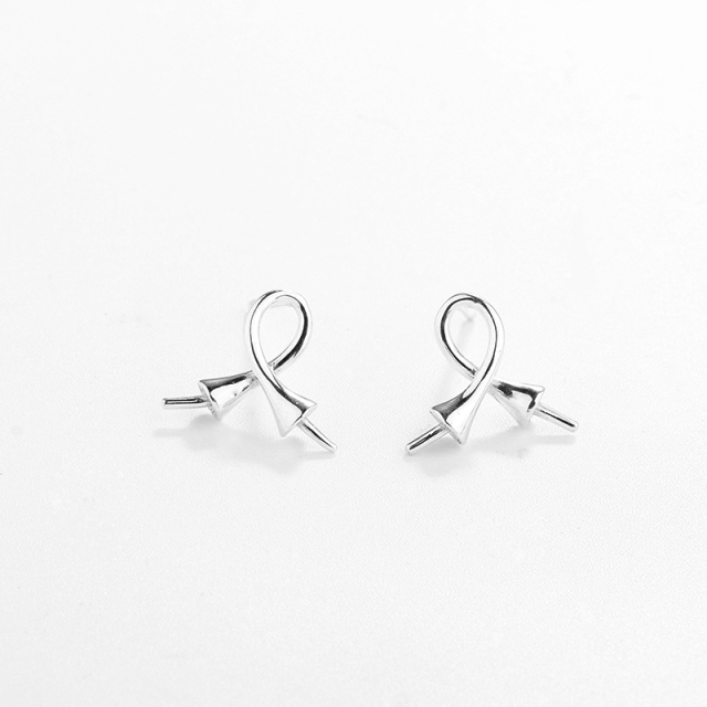 925 Sterling Silver Knot Two Pearl Studs Earring Findings