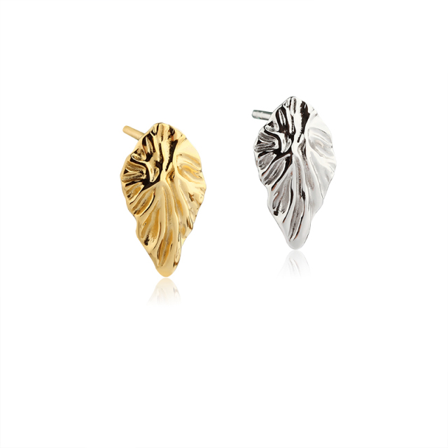 925 Sterling Silver Hammered Leaf Earrings Studs Findings