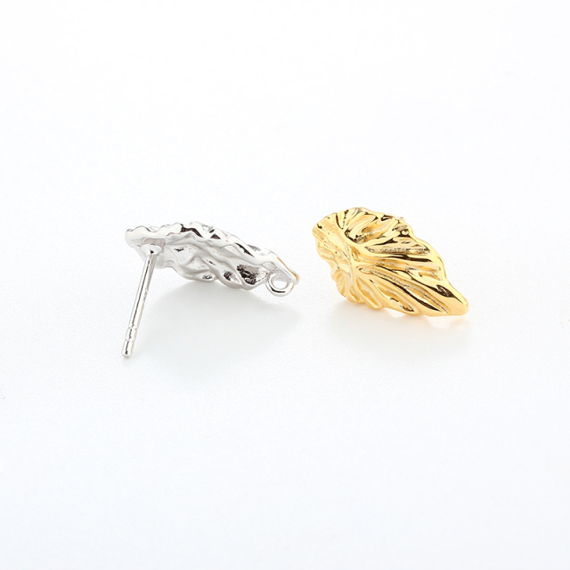 925 Sterling Silver Hammered Leaf Earrings Studs Findings