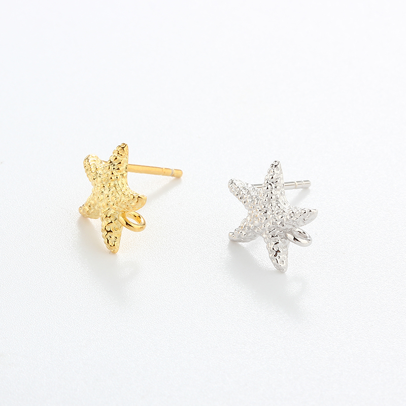 925 Sterling Silver Hammered Ocean Starfish 12mm Earrings Studs Findings