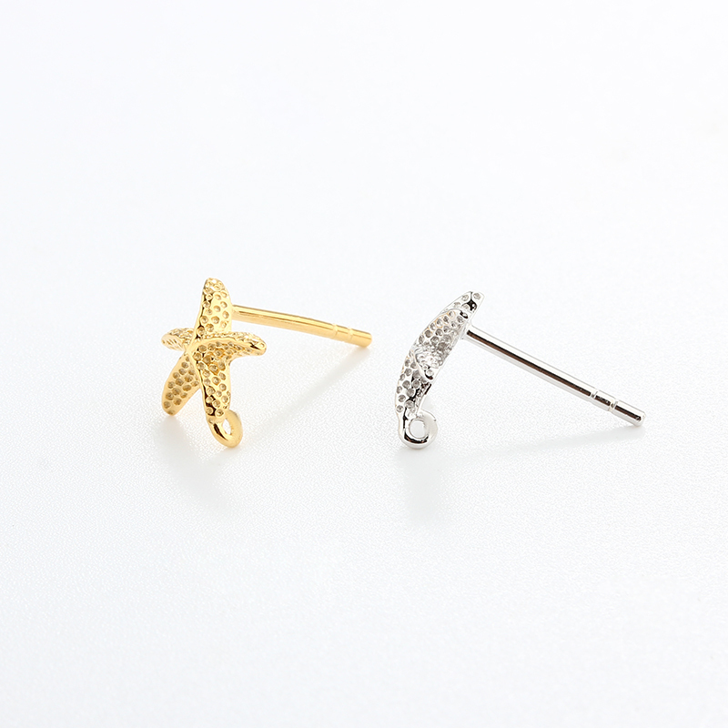 925 Sterling Silver Hammered 8mm Ocean Starfish Earrings Findings Studs