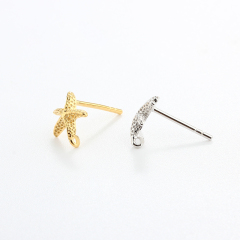 925 Sterling Silver Hammered 8mm Ocean Starfish Earrings Findings Studs