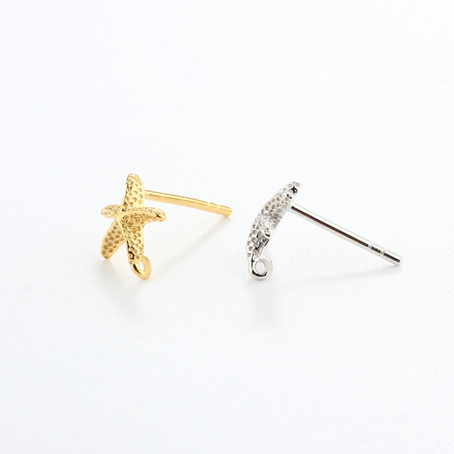 925 Sterling Silver Hammered 8mm Ocean Starfish Earrings Findings Studs