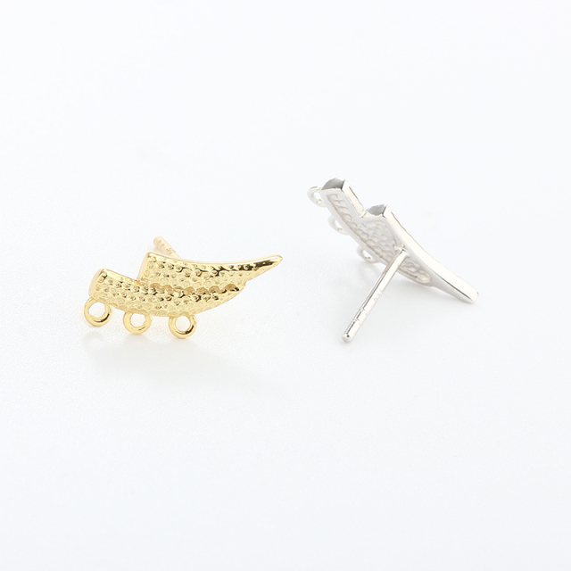 925 Sterling Silver Hammered 3 Holes Earrings Studs Findings