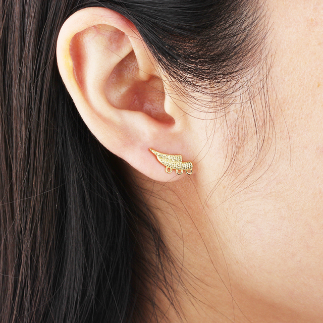 925 Sterling Silver Hammered 3 Holes Earrings Studs Findings