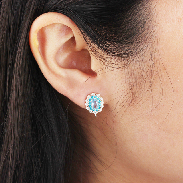 925 Sterling Silver Two Colour CZ Flower Earrings Findings