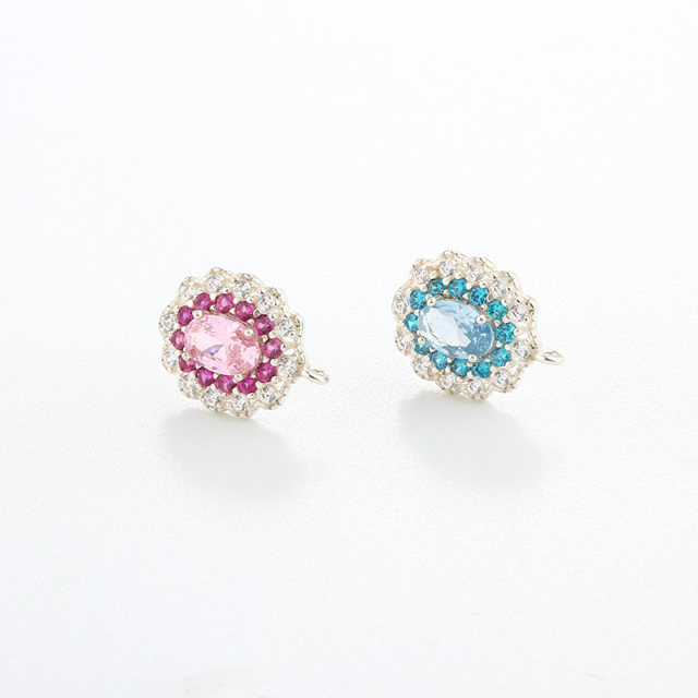 925 Sterling Silver Two Colour CZ Flower Earrings Findings
