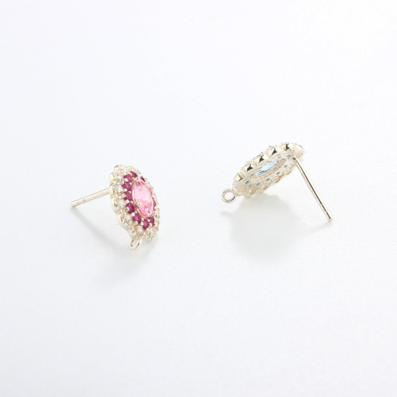 925 Sterling Silver Two Colour CZ Flower Earrings Findings