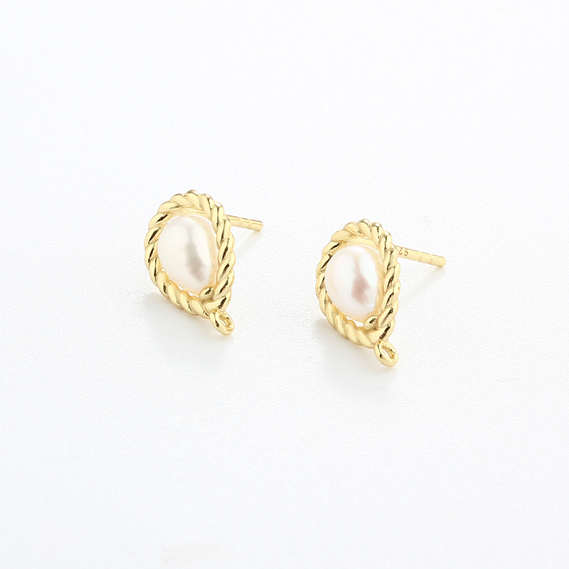 925 Sterling Silver Weave 5*7mm Drop Pearl Earrings Studs