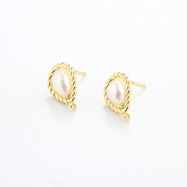 925 Sterling Silver Weave 5*7mm Drop Pearl Earrings Studs