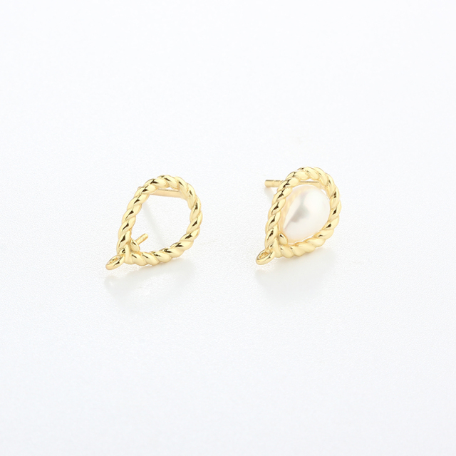 925 Sterling Silver Weave 5*7mm Drop Pearl Earrings Studs