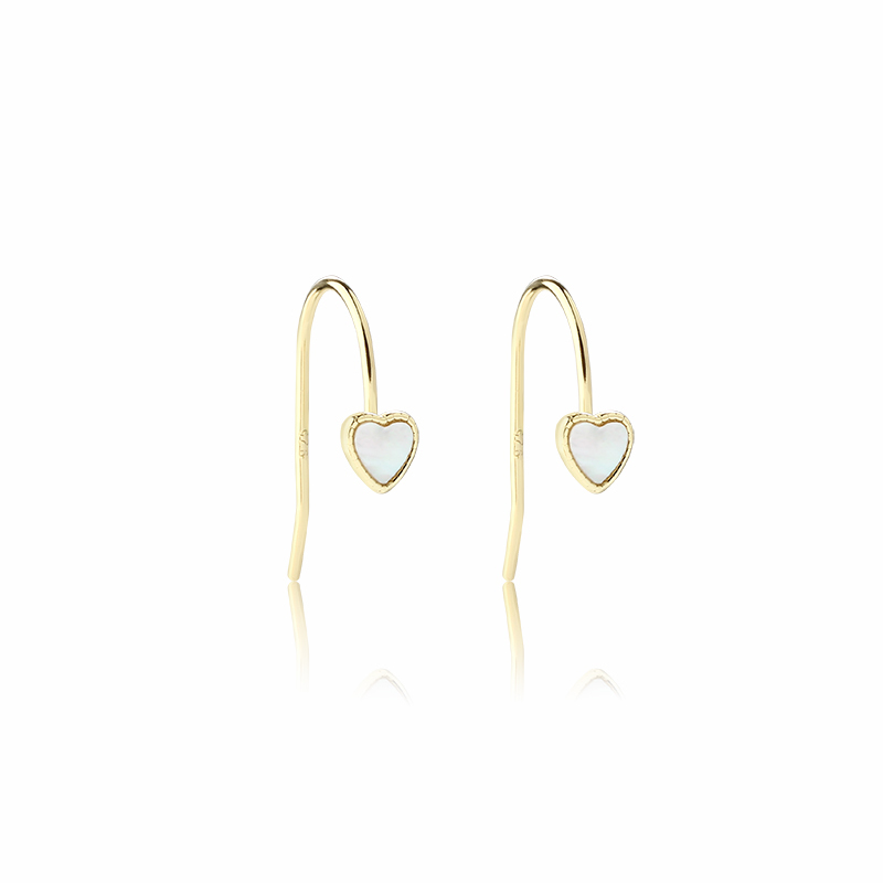925 Sterling Silver 4mm Heart Mother Pearl Earrings Hook Findings