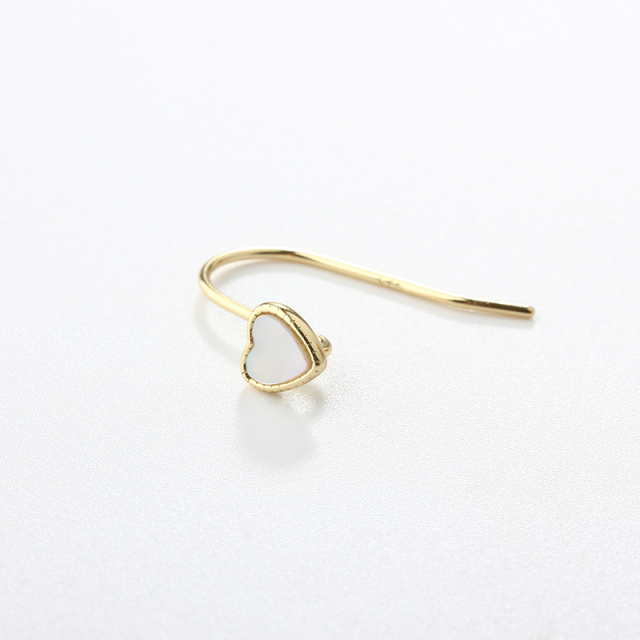 925 Sterling Silver 4mm Heart Mother Pearl Earrings Hook Findings