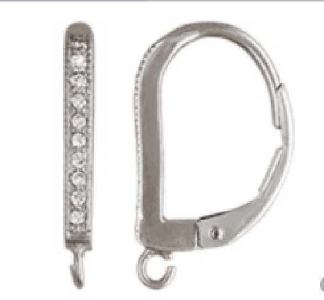 925 Sterling Silver French Leverback Earring Hooks With Clear CZ Stones