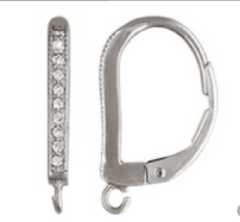 925 Sterling Silver French Leverback Earring Hooks With Clear CZ Stones