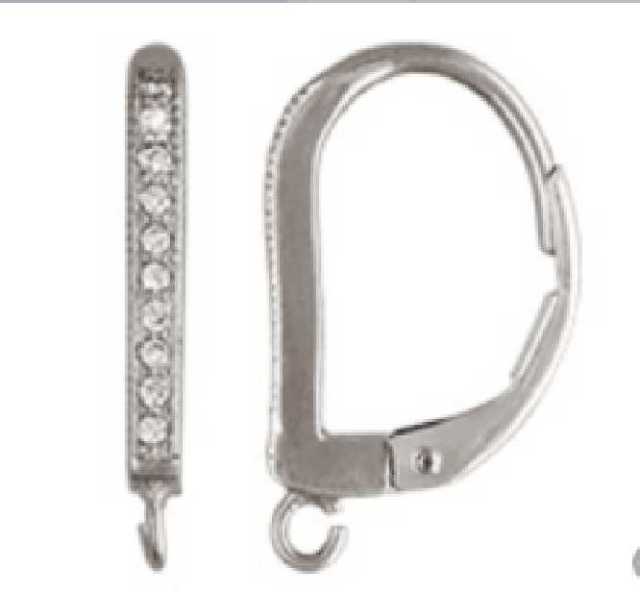 925 Sterling Silver French Leverback Earring Hooks With Clear CZ Stones