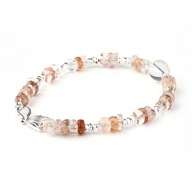 Red Rutilated Quartz & Clear Quartz Beaded Bracelet
