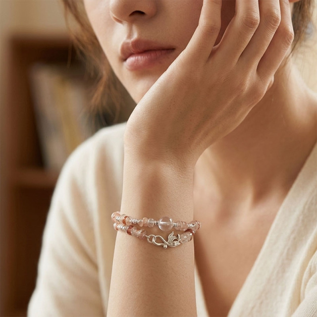 Red Rutilated Quartz & Clear Quartz Beaded Bracelet
