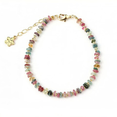 Natural Tourmaline Chip Beaded Bracelet with Gold Plated Clasp