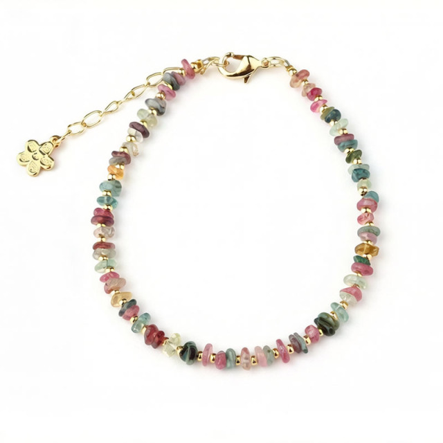 Natural Tourmaline Chip Beaded Bracelet with Gold Plated Clasp