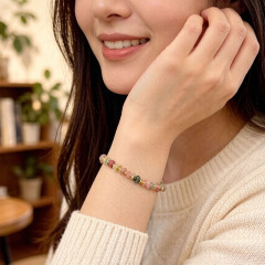 Natural Tourmaline Chip Beaded Bracelet with Gold Plated Clasp