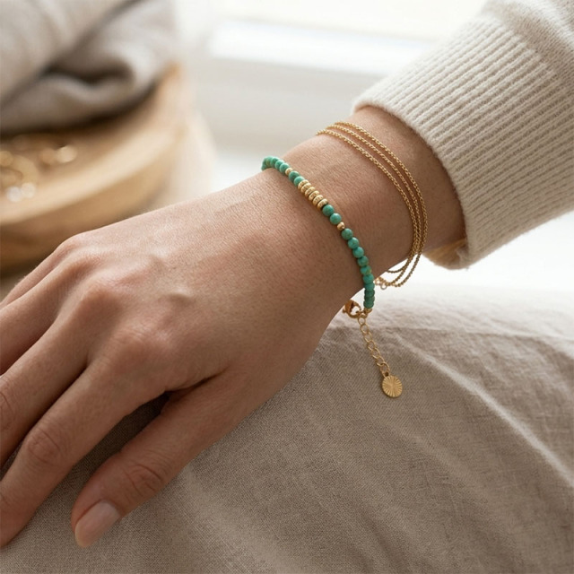 Gold plated 925 Sterling Silver Turquoise Beads Bracelet