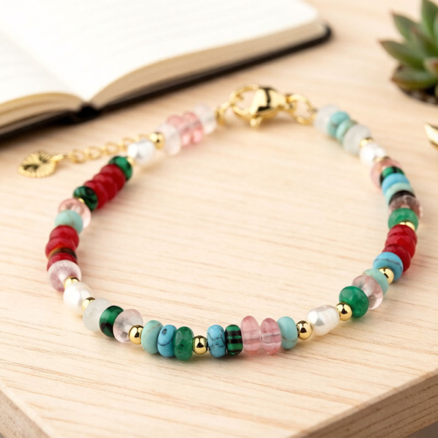 Rainbow Multi-Gemstone Beaded Bracelet