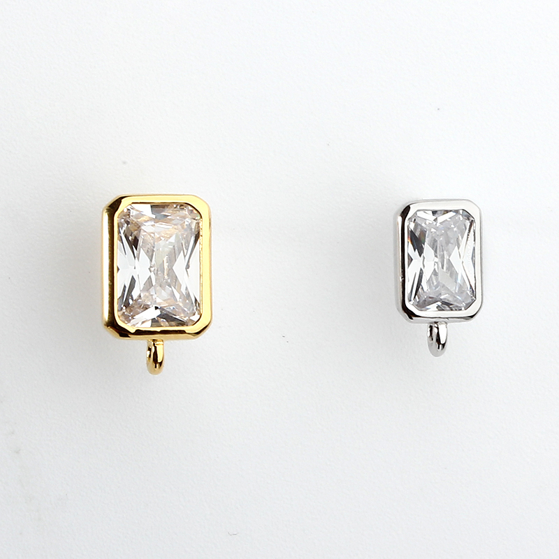 925 Sterling Silver 4*6mm Baguette CZ Earstud Findings