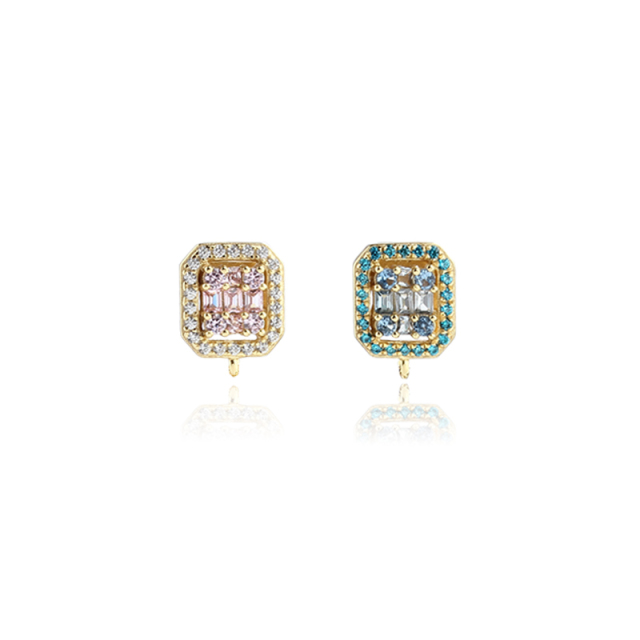 925 Sterling Silver Colourful CZ Square Earrings Studs Findings