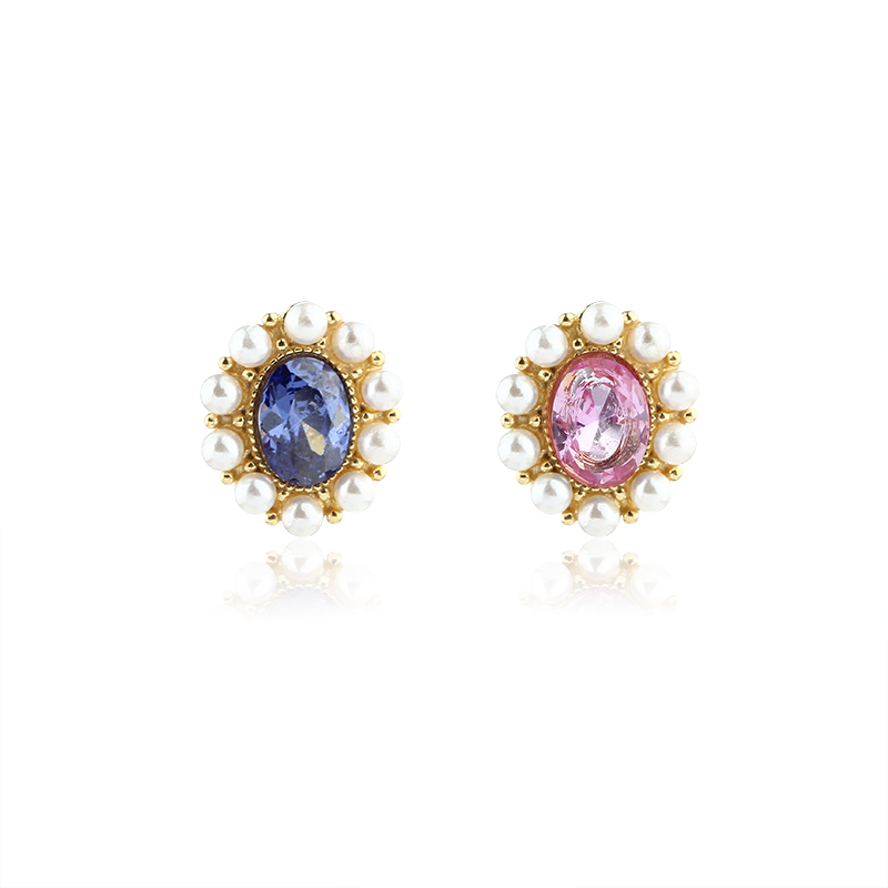 925 Sterling Silver Pearl And Oval Gemstone Wedding Earrings Studs