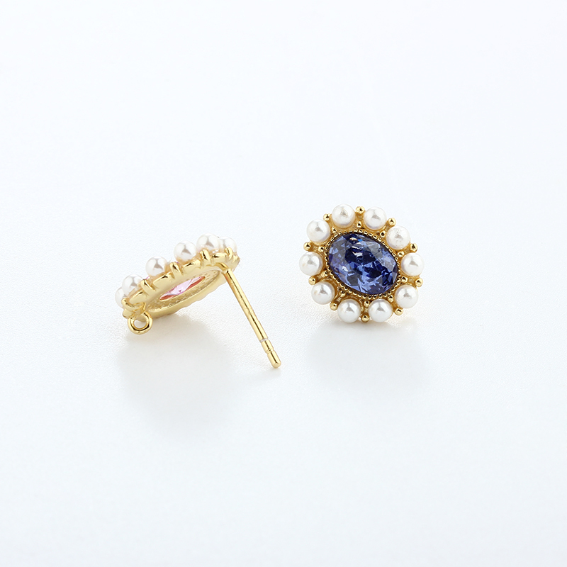 925 Sterling Silver Pearl And Oval Gemstone Wedding Earrings Studs