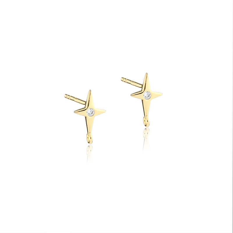 925 Sterling Silver Star 4-Pointed Earrings Studs Findings