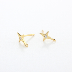 925 Sterling Silver Star 4-Pointed Earrings Studs Findings