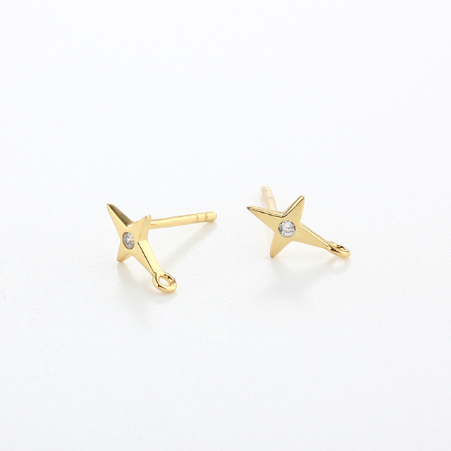 925 Sterling Silver Star 4-Pointed Earrings Studs Findings