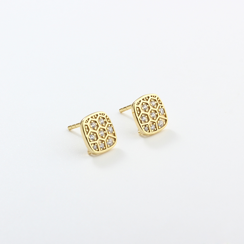 925 Sterling Silver Square Retro Style Earrings Stud Findings