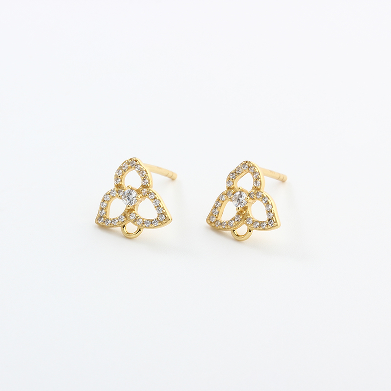 925 Sterling Silver CZ Flower Earrings Studs Finding