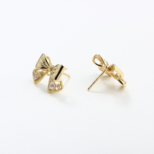 925 Sterling Silver Bow Earrings Stud Findings