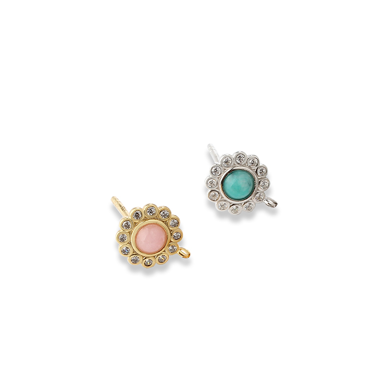 925 Sterling Silver 4mm Round Gemstone Flower CZ Earrings Stud Findings
