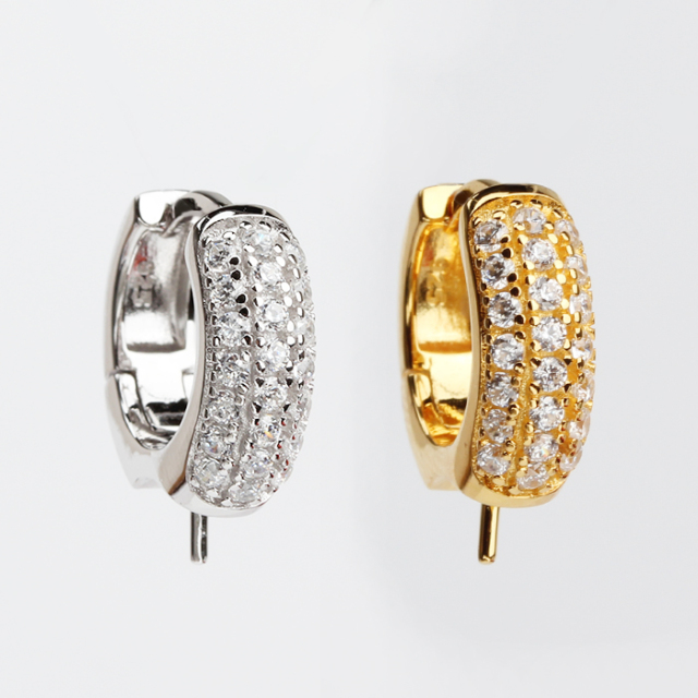 925 Sterling Silver Full CZ Paved Huggie Earring Findings with Peg