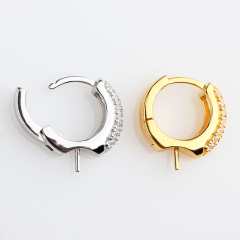 925 Sterling Silver Full CZ Paved Huggie Earring Findings with Peg