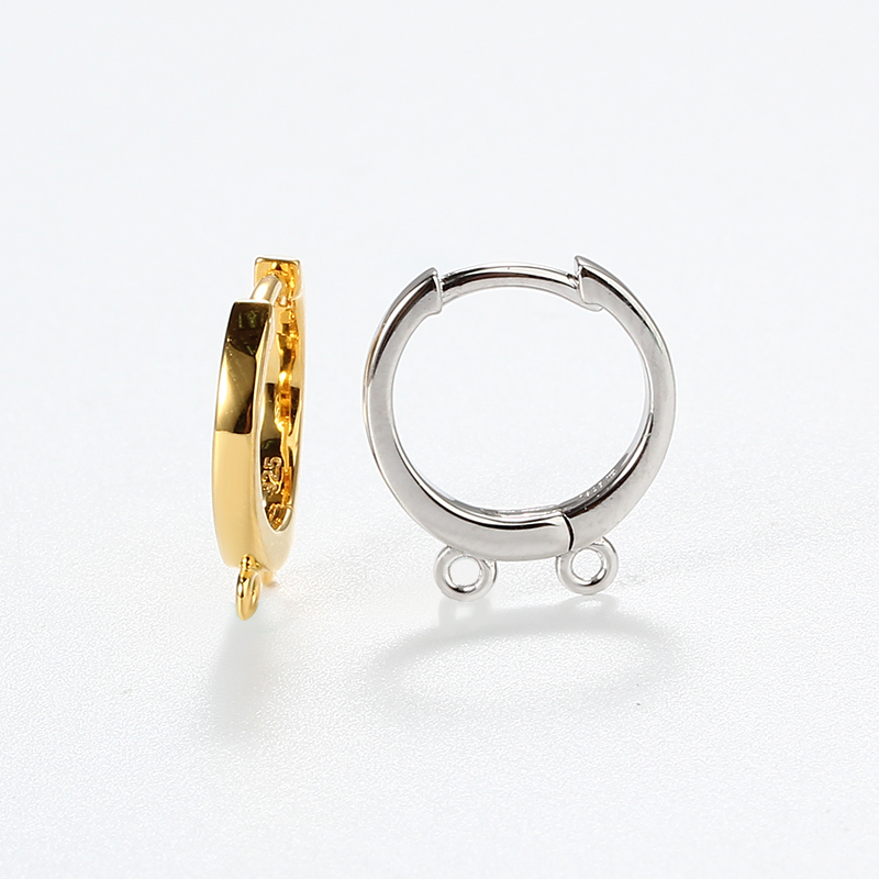 925 Sterling Silver Huggie Hoop Earring Findings with 2 loops