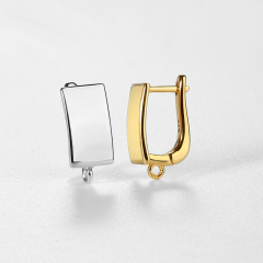 925 Sterling Silver Rectangular Huggie Earring Findings with Loop