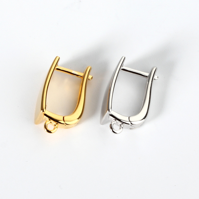 925 Sterling Silver Rectangular Huggie Earring Findings with Loop