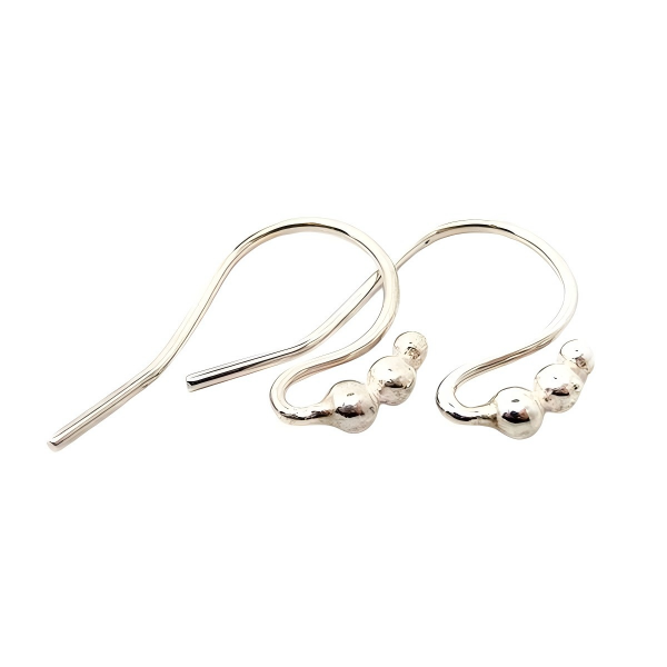925 Sterling Silver Hook Earring Findings with 3 Beads
