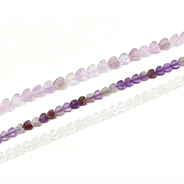 White Quartz & Amethyst Heart Shape Beads Strand