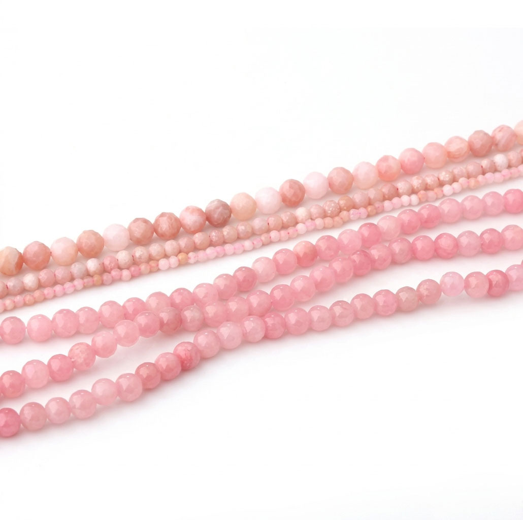 Round Pink Opal Beads Strand