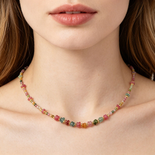 Multi-Color Tourmaline Beaded Necklace