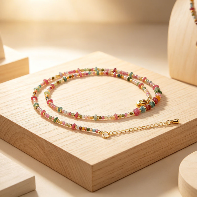 Multi-Color Tourmaline Beaded Necklace