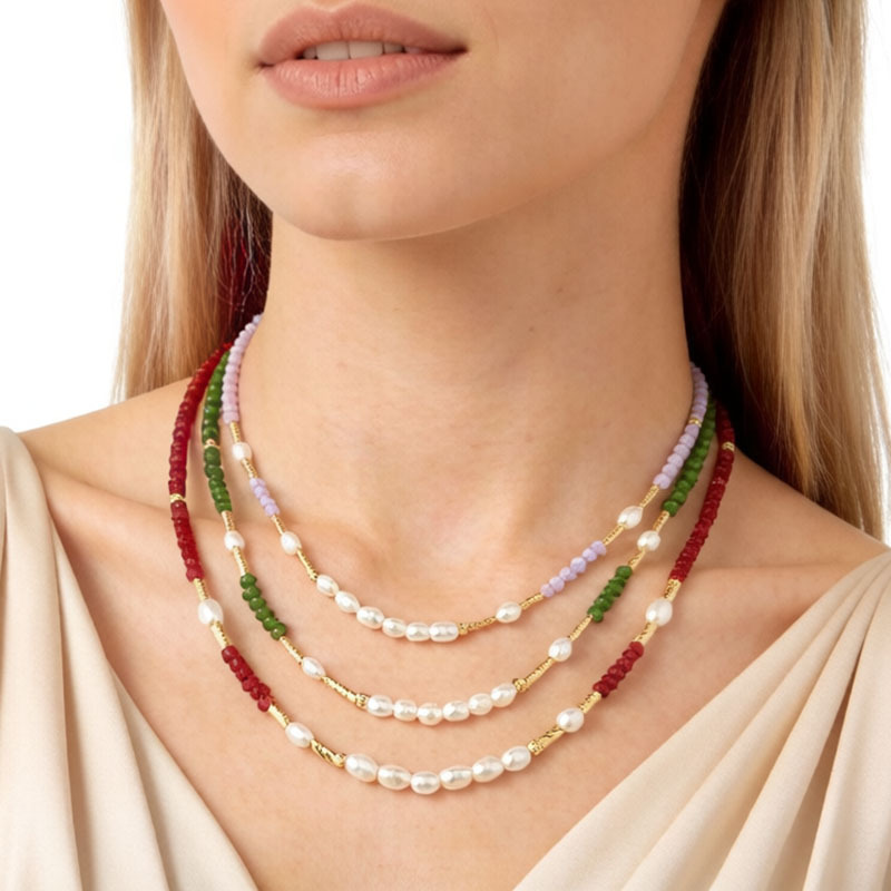 Dyed Color Quartzite & Freshwater Pearl Beaded Necklace