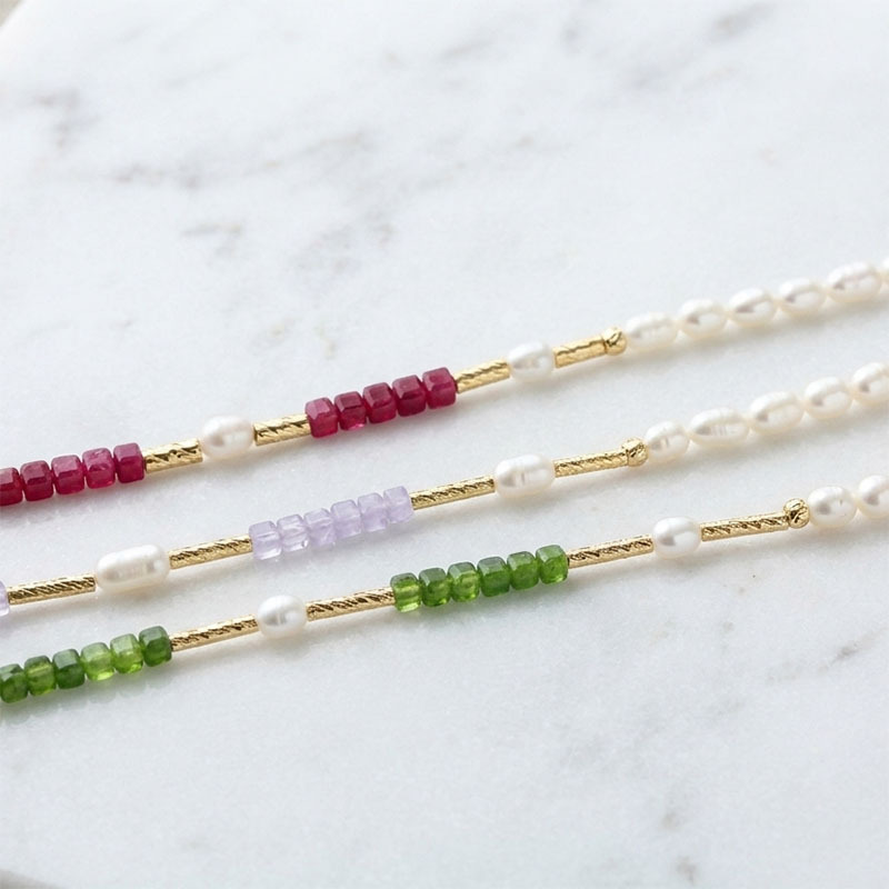 Dyed Color Quartzite & Freshwater Pearl Beaded Necklace